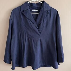M.M. Lafleur The Allie Top Stretch Linen Blouse in Blueberry Extra Small NO BELT